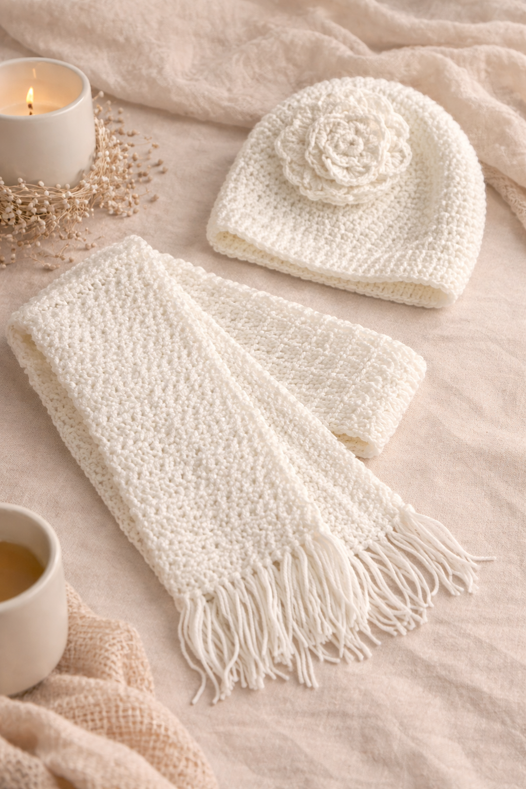 Cozy Flower Winter Hat and Scarf