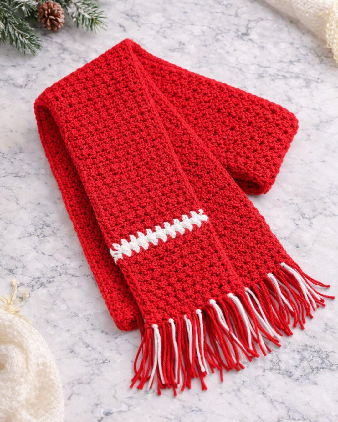 Classic Red Crochet Bow Beanie & Scarf Set