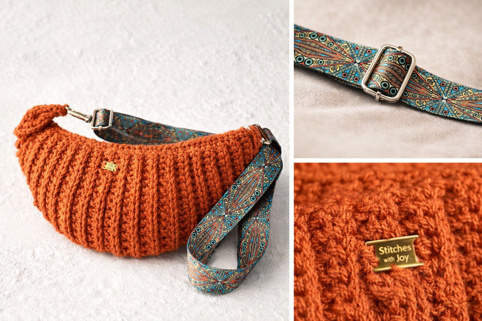 Burnt Orange Ribbed Crochet Hobo Bag