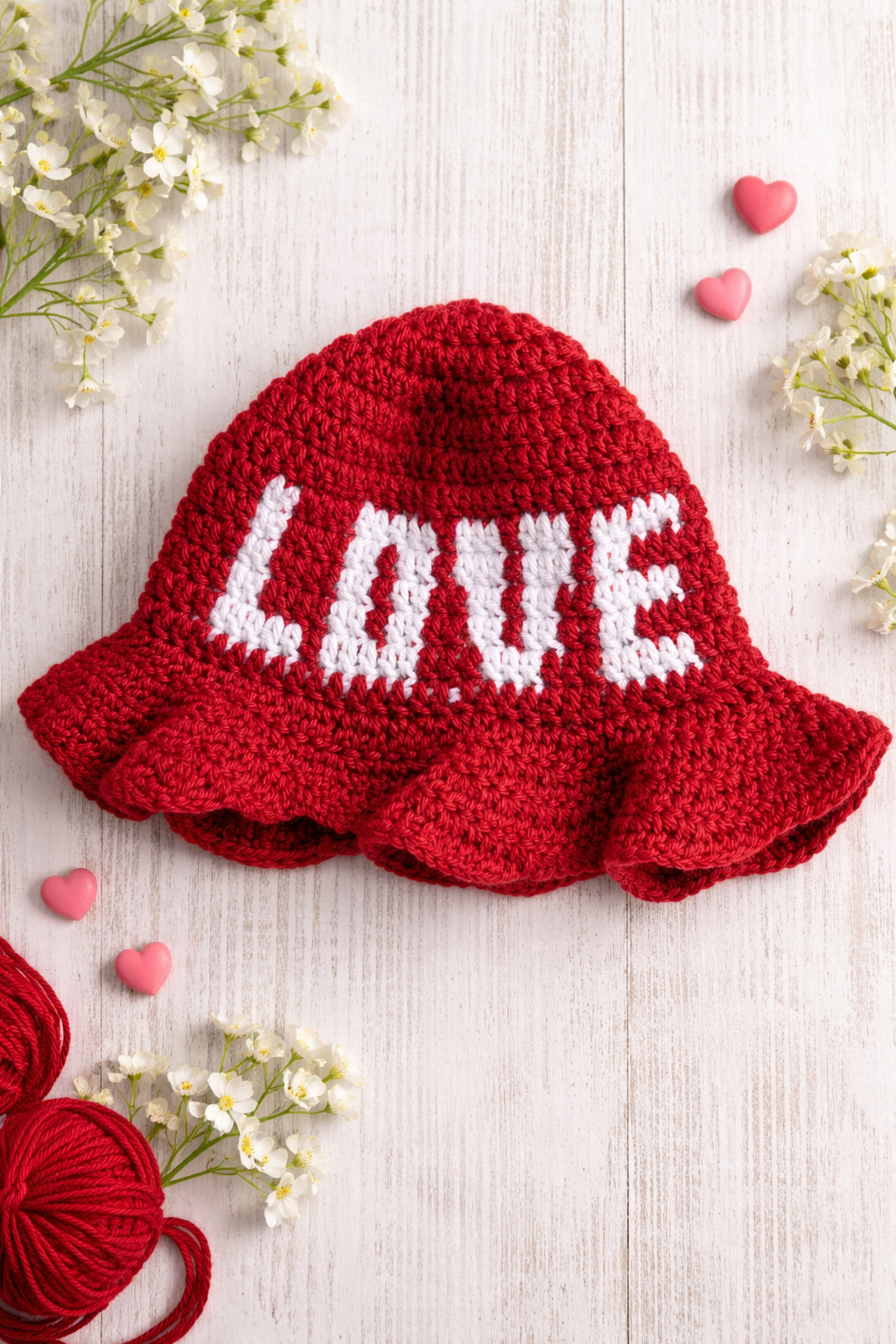 Handmade Red LOVE Crochet Bucket Hat