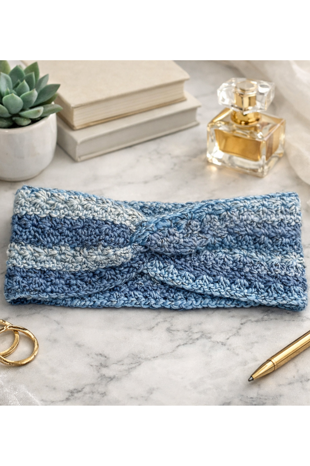 Blue Twist Crochet Headband